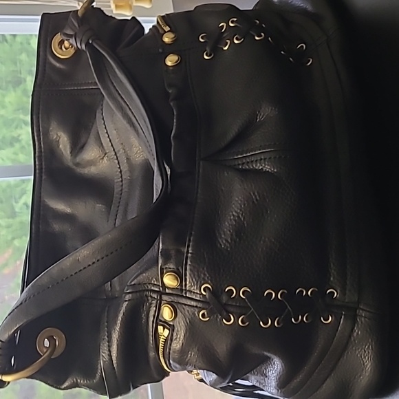 B Makowsky Black Meather Zipper Shoulder Bag - Picture 3 of 10